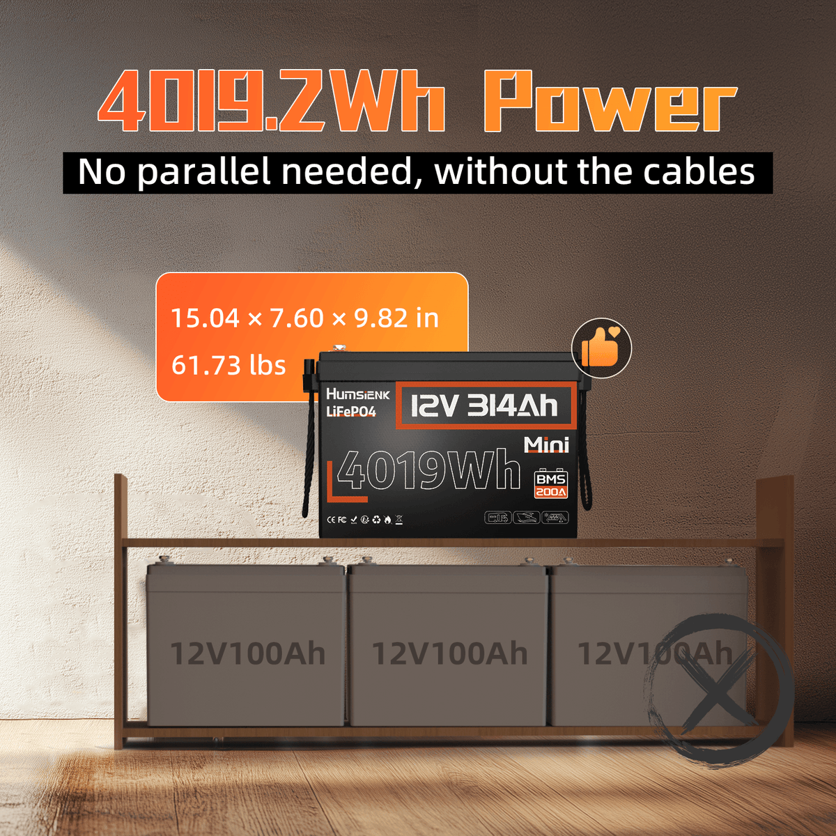 Humsienk_12V_314Ah_200A_BMS_LiFePO4_Battery_with_4019.2Wh_power