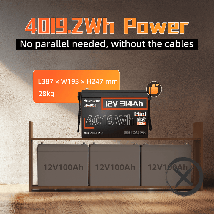 Humsienk 12V 314Ah Mini LiFePO4 Battery 100A BMS 4019.2Wh Energy