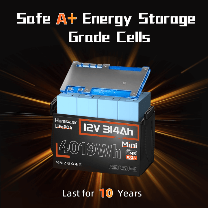 Humsienk 12V 314Ah Mini LiFePO4 Battery 100A BMS A+ Energy Storage Cells