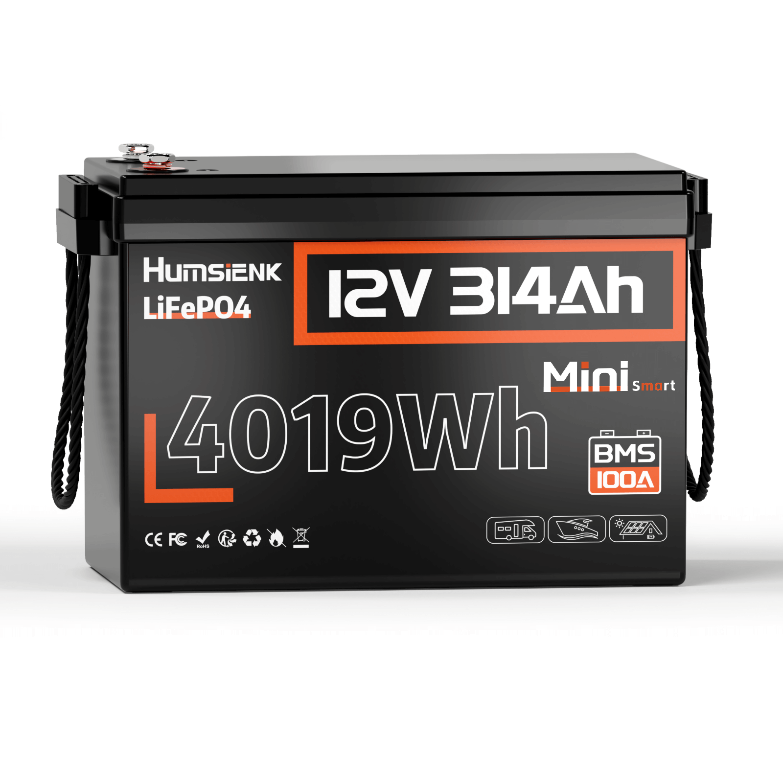 Humsienk 12V 314Ah Mini LiFePO4 Battery (100A BMS & Bluetooth)