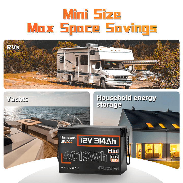 Humsienk 12V 314Ah Mini LiFePO4 Battery 100A BMS Space Savings
