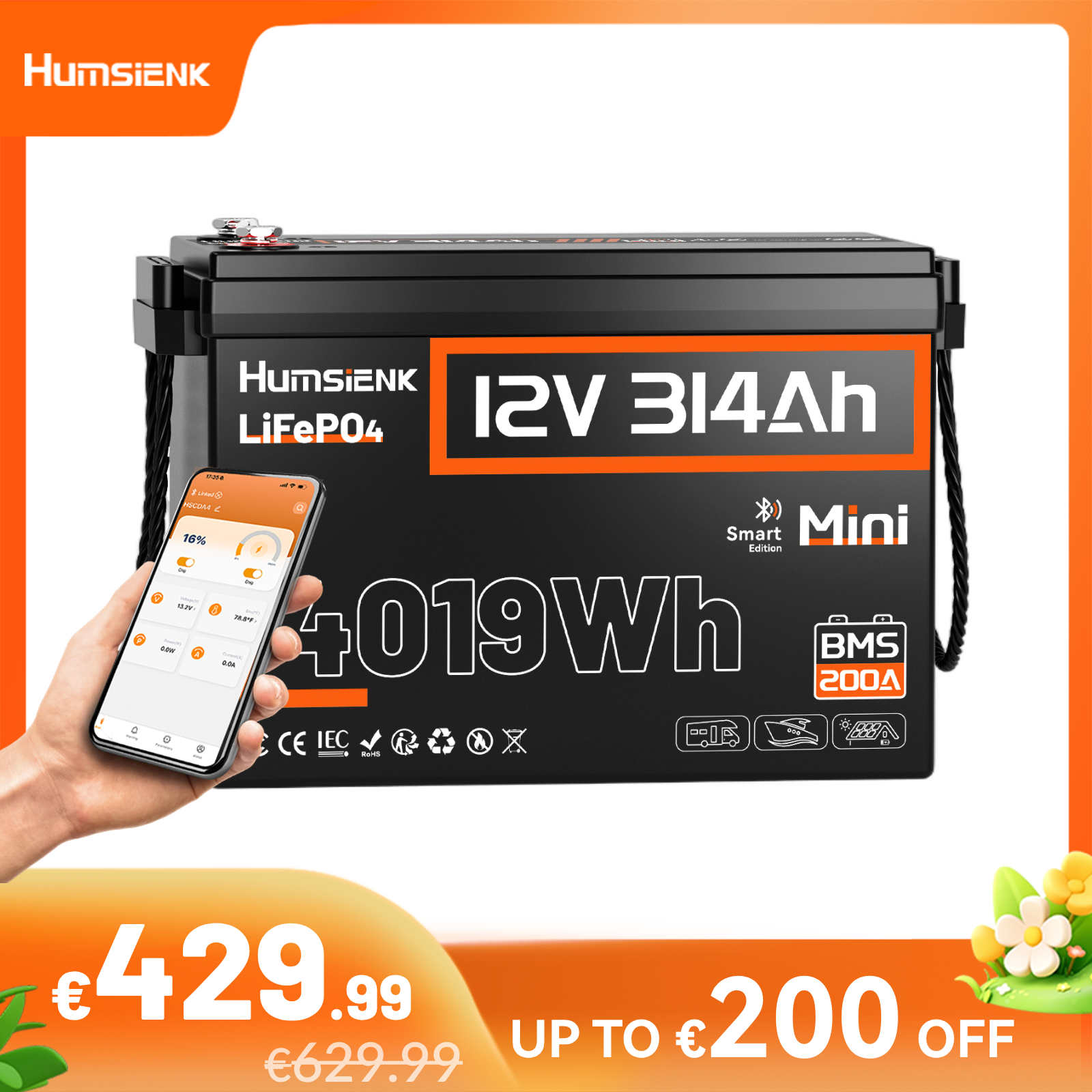Humsienk_12V_314Ah_Mini_LiFePO4_Battery_200A_BMS_with_Bluetooth