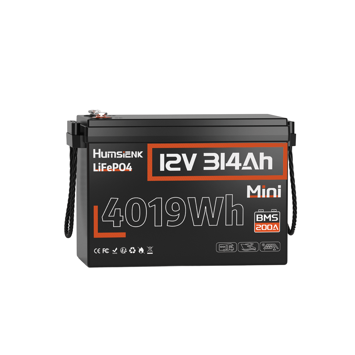 Humsienk 12V 314Ah Mini LiFePO4 Lithium Battery with 200A BMS
