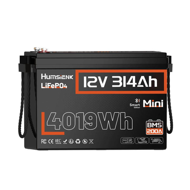 Humsienk 12V 314Ah Mini LiFePO4 Lithium Battery wit Bluetooth 5.0 & 200A BMS