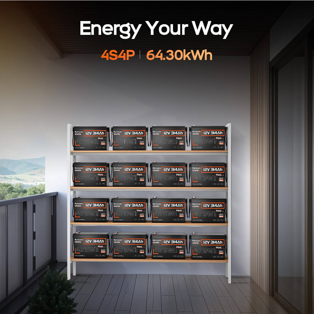 Humsienk 12V 314Ah Mini LiFePO4 lithium battery supports max. 4P4S battery connection to 64.30 kWh energy