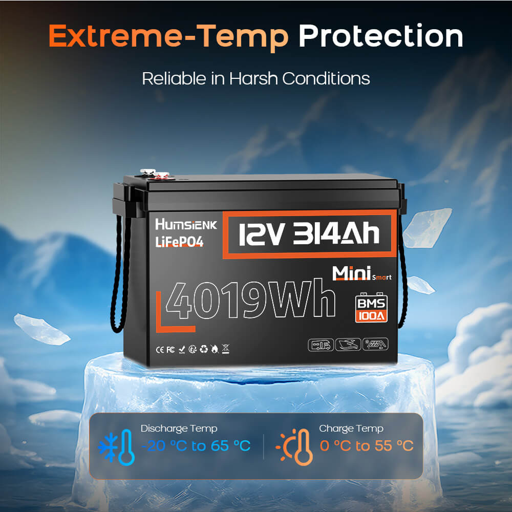 Humsienk 12V 314Ah Mini LiFePO4 lithium battery with wide working temperature