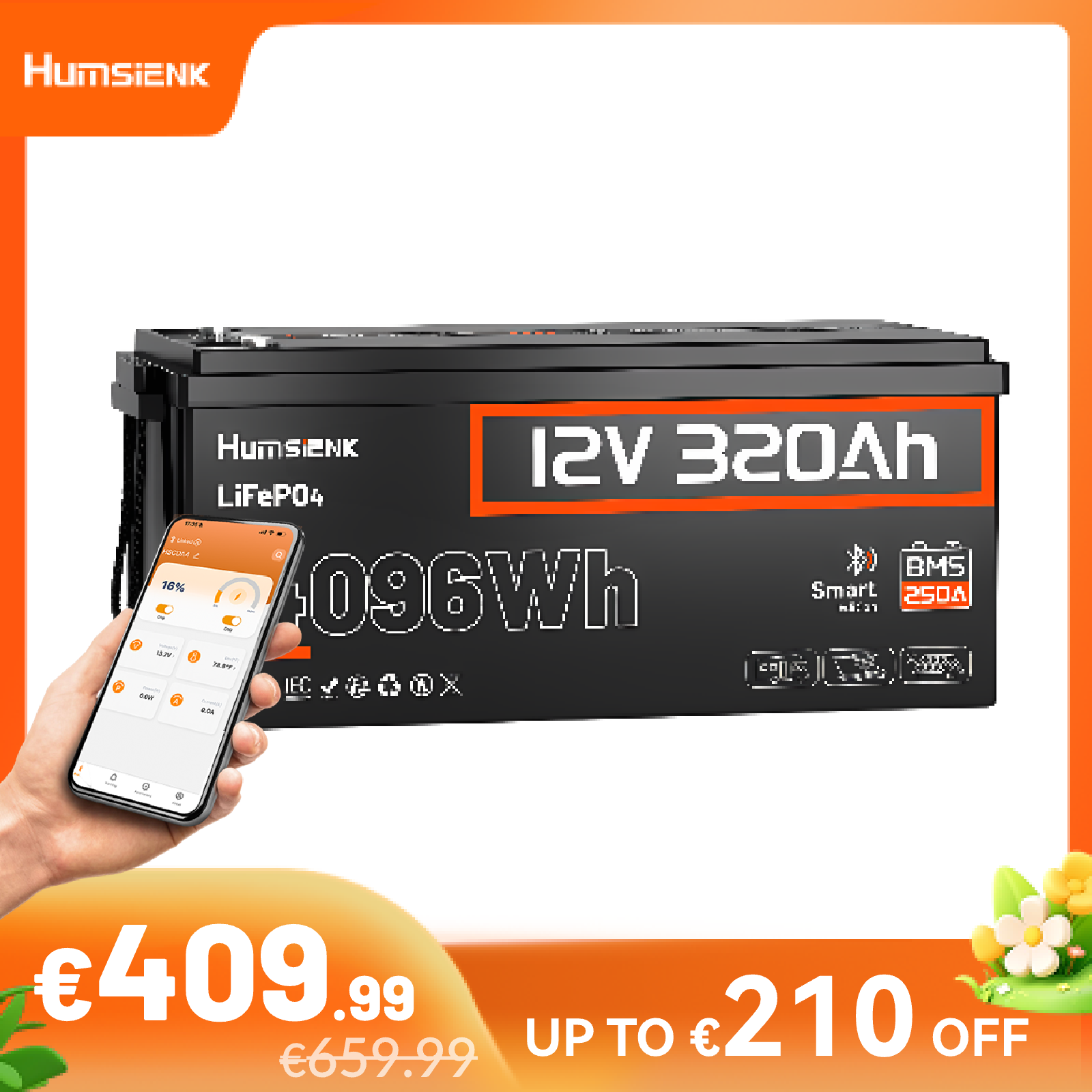 Humsienk_12V_320Ah_LiFePO4_Battery_Bluetooth_250A_BMS