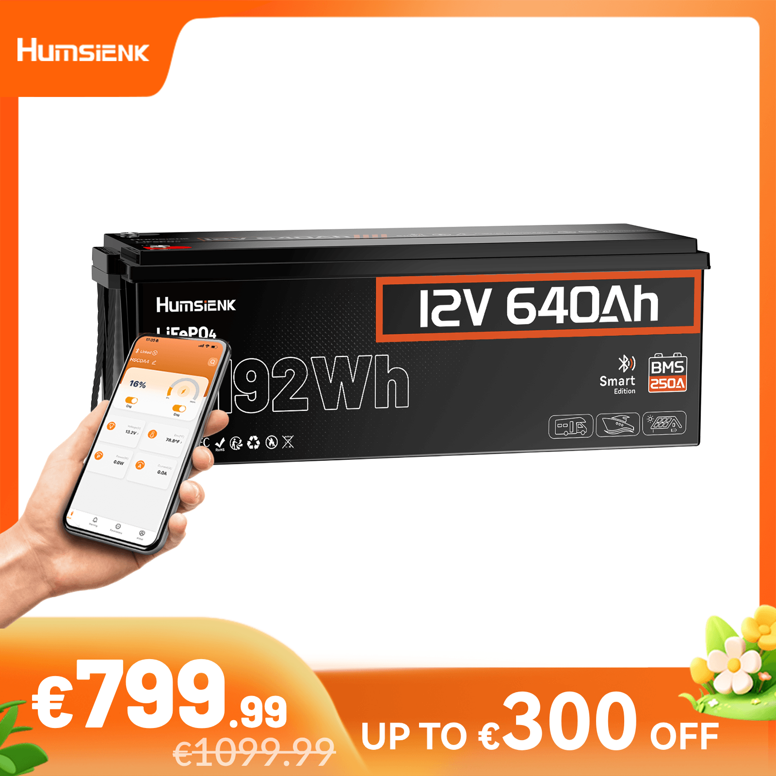 Humsienk_12V_640Ah_LiFePO4_Battery_Bluetooth_250A_BMS