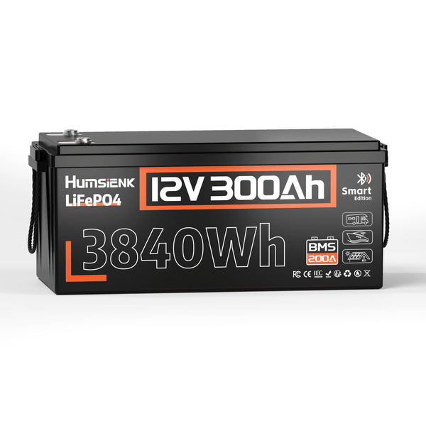Humsienk 12 Volt 300Ah LiFePO4 Smart Battery​, Built-in 200A BMS & Bluetooth
