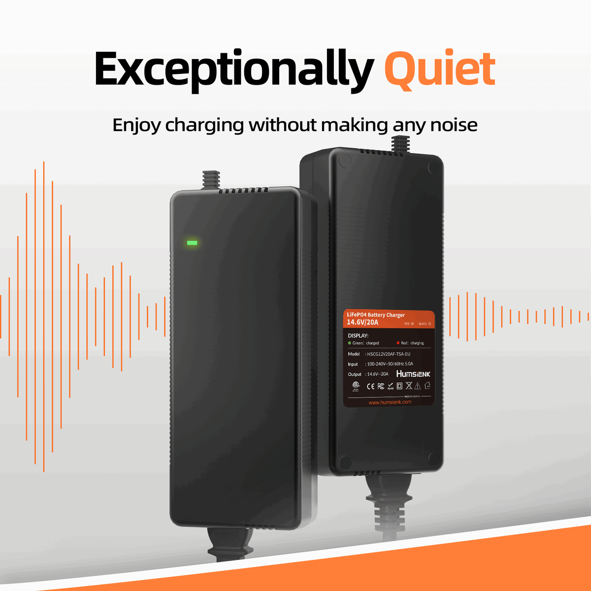 Humsienk 14.6V 20A LiFePO4 Battery Charger with Silent charging