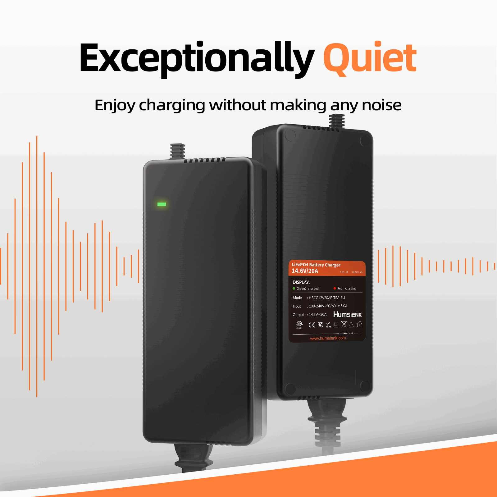 Humsienk 14.6V 20A LiFePO4 Battery Charger with Silent charging