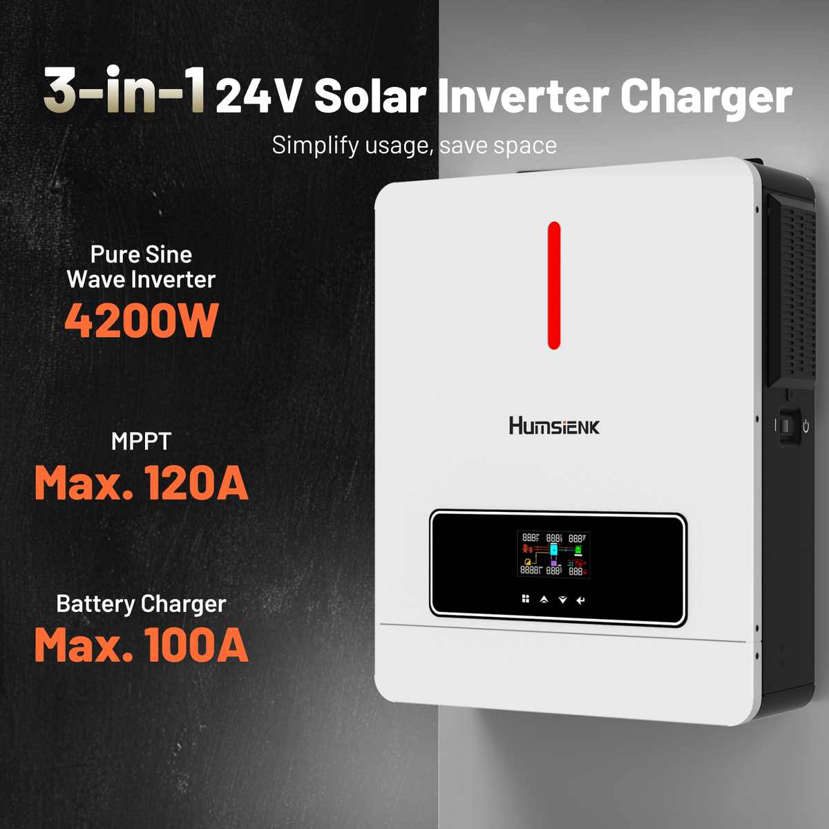 Humsienk_24V4.2KW_inverter_MPPT_120A_solar_input_and_100A_battery_charging
