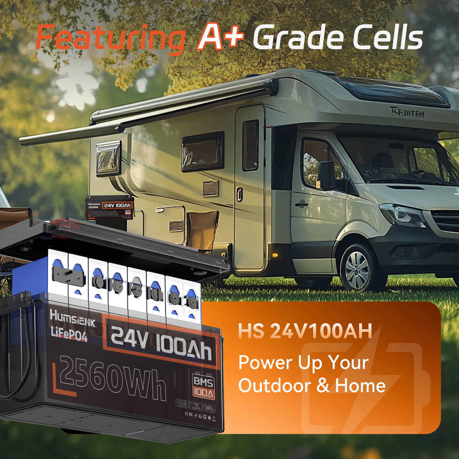 Humsienk 24V 100Ah LiFePO4 Battery with grade A+ cells