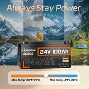 Humsienk 24V 100Ah LiFePO4 Battery with wide working temperature