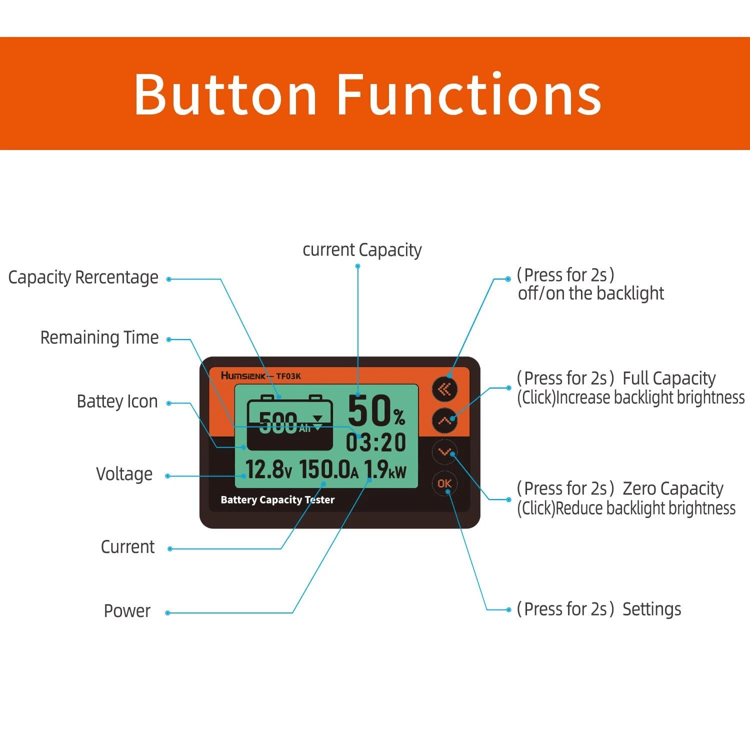 Humsienk 500A Battery Monitor Button Functions