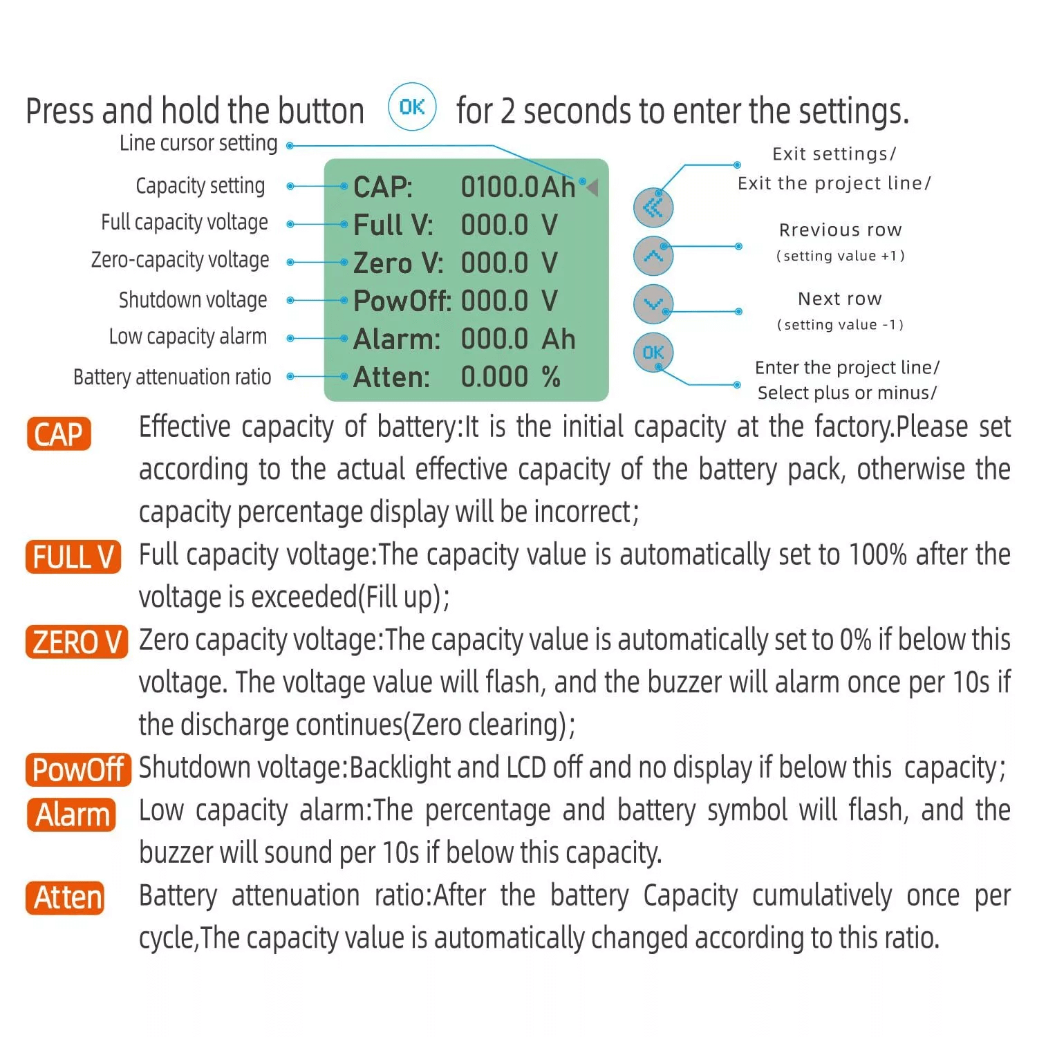Humsienk 500A Battery Monitor Button Introduction