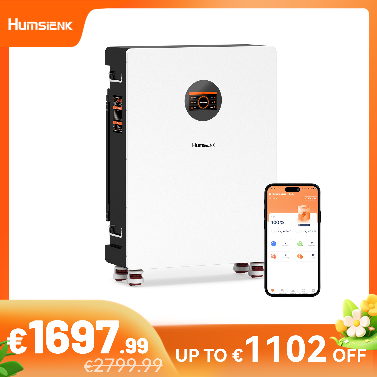 Humsienk_51.2V_314Ah_Wall-Mounted_Bluetooth_LiFePO4_Battery