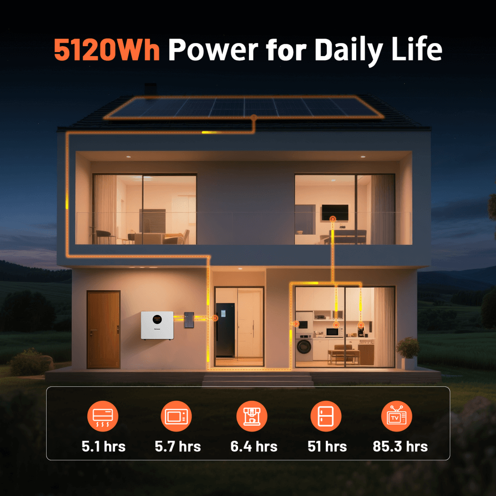 Humsienk 51,2V 100Ah LiFePO4 Solar Battery, 5.12kWh home battery storage