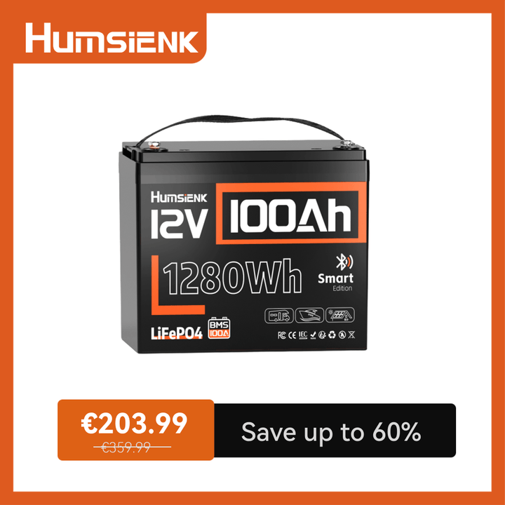 Humsienk 12V 100Ah LiFePO4 Battery with Bluetooth 5.0, Smart